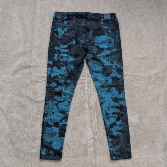 AE Tie Dye Teal and Black Stretch Skinny Jeans - Picture 2 of 7